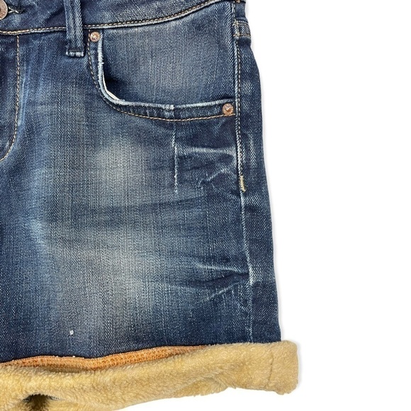 Zara Denim Shorts Fleece Rolled Hem Size 6 - Picture 3 of 12